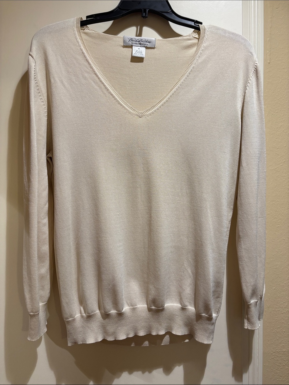 Brooks Brothers Light Cream V-Neck Sweater